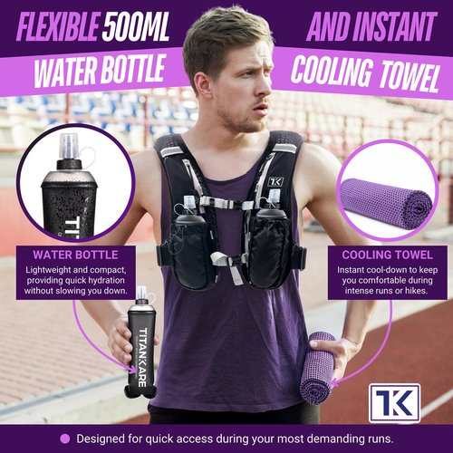 TITANKARE Hiking Backpack Running Vest – Elite Series 5L Vest with Pockets, Lightweight Water Bottle, Phone Holder, Adjustable Reflective Marathon Trail Running Gear Hiking Backpack for Women and Men