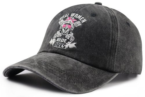 Motorcycle Accessories for Women, Real Women Ride Bikes Skull Cap, Cool Cycling Baseball Cap, Mothers Day Christmas Birthday Gifts for Biker Mom Black
