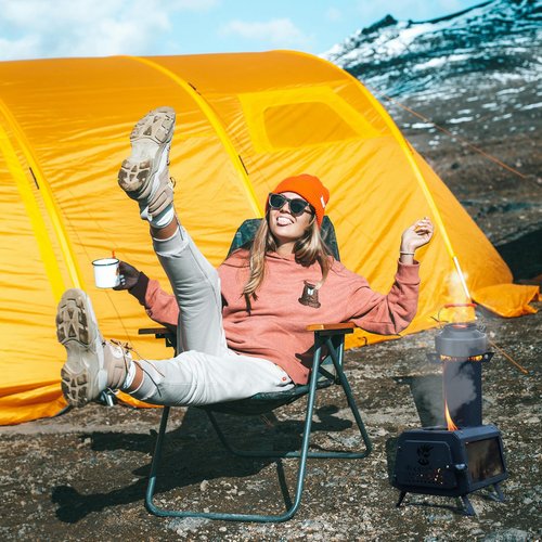Wood Burning Stove with Fire Window,Portable Tent Stove with 7 Sectional Chimney Pipes,Sturdy Camping Wood Stove with X-shaped Pot Holder for Outdoor Backpacking,Cooking,Hiking and Heating