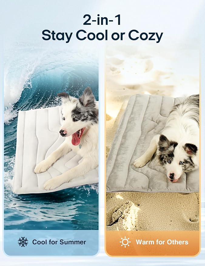 ZonLi Dog Cooling Mat, 48" x 28"Large, Reversible Cooling Pad for Dogs & Cats (Cool & Warm), Durable & Machine Washable, Pet Mat for Crate, Kennel, Bed, Sofa, Arctic Grey