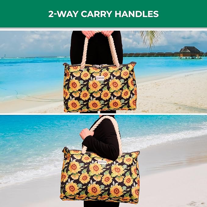 SHYLERO Beach Bag and Pool Bag. Has Airtight Pouch, Ton of Pockets. Beach Tote is Zippered, Water Resistant. Family Size