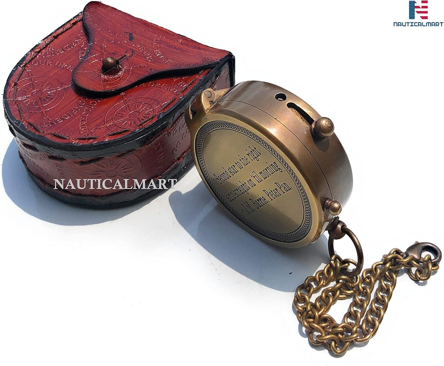 Second Star to The Right J. M. Barrie, Peter Pan Engraved Brass Compass Directional Compass Magnetic Pocket Personalized Gift for Camping, Hiking and Touring