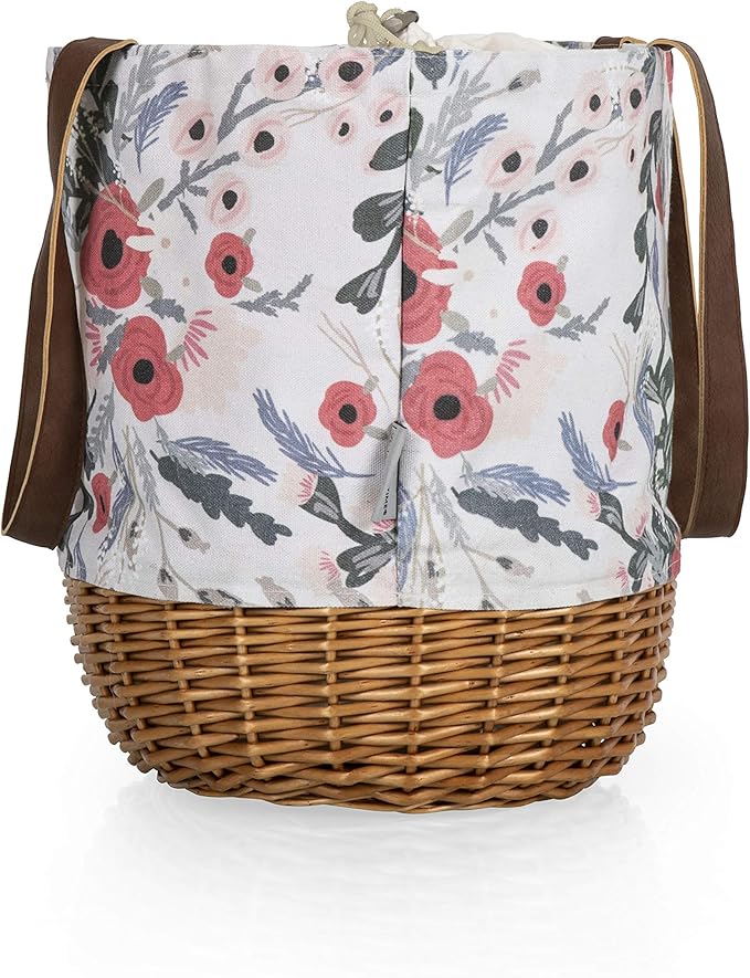 PICNIC TIME Coronado Canvas and Willow Basket Tote, Picnic Tote Bag, Beach Tote