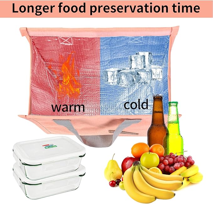 Lunch Bag Insulated, Lunch Box Bag, Reusable Lunch Tote Bag, Lunch Box Container Bag Insulated for Women, Men, Work, Office, Travel - Pink