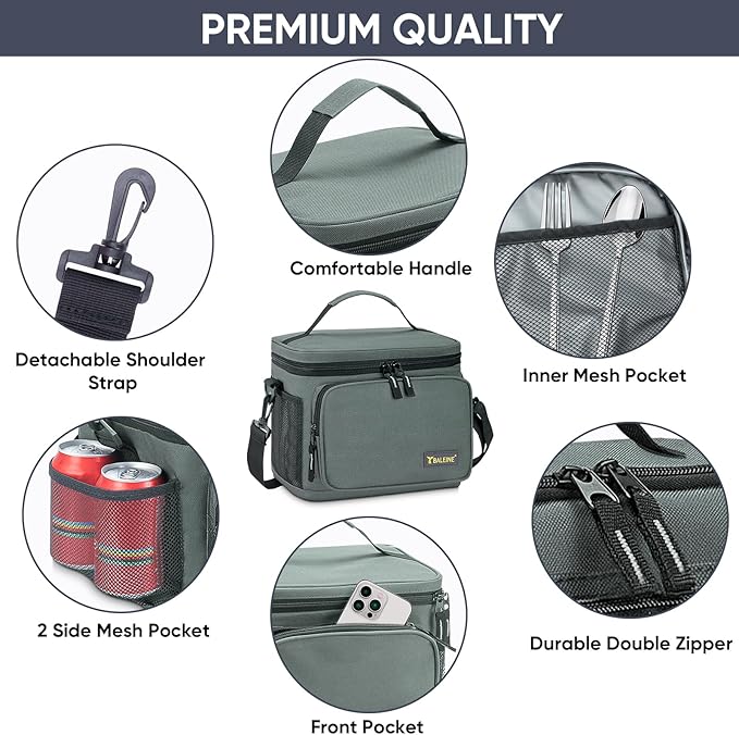 BALEINE Insulated Lunch Bag for Men Women, 15 Can Leakproof Cooler Bag with Adjustable Shoulder Strap for Work Picnic, Lunch Box for Women Men (Medium, Grey)