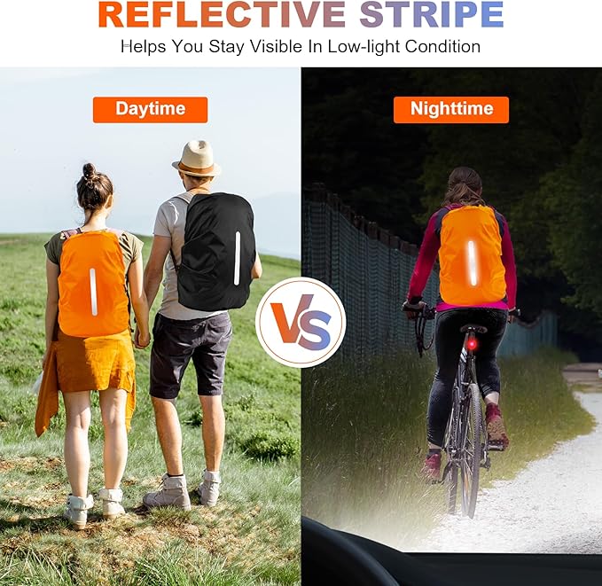 LAMA 2 Pack Waterproof Rain Cover for Backpack, Reflective Rucksack Rain Cover for Anti-dust/Anti-Theft/Bicycling/Hiking/Camping/Traveling/Outdoor Activities (1 Pcs Black + 1 Pcs Orange, XL)