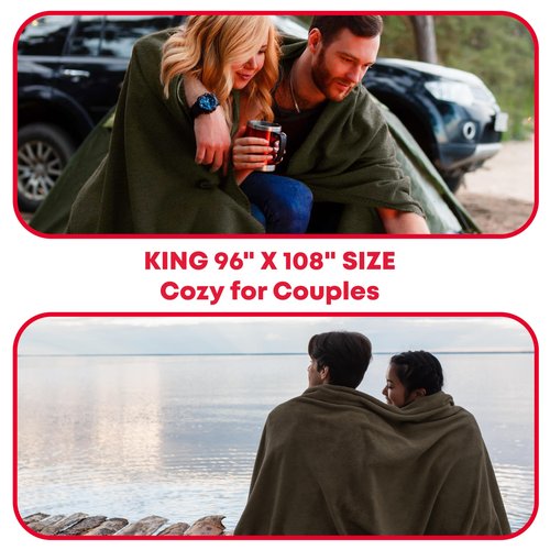 Military Wool Blanket - 95% Wool, Washable, Perfect for Outdoors, Picnics, Travel, Car & Bushcraft Emergency Blanket, 96" x 108", 8.45 lbs. - Olive Drab - King Size