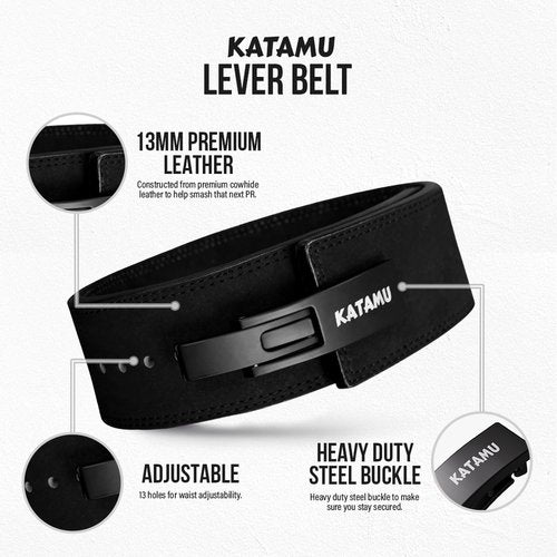 Katamu Ruthless Premium Weightlifting Belt - Lever Weightlifting Belt - Men and Womens Power Lifting Belt - Leather (Large)