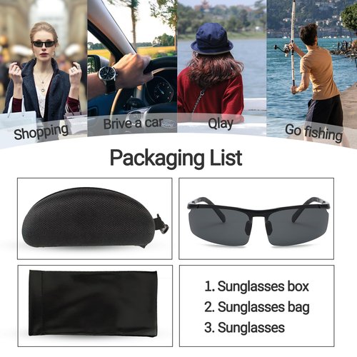 byffke Men's Polarized UV Protection Sunglasses for Driving Cycling Fishing Golf（Black&Grey）