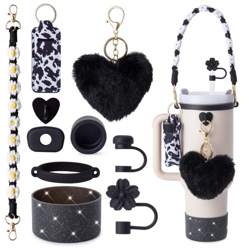 Bufilea Stanley Cup AccessoriesI Bottle Handle Carrier Strap,Silicone Cup Boot, Lipstick Holder, Straw Topper & Spill Stopper Cute Decorative Charms, Accessories for Stanley Cup 40oz/30oz Decor