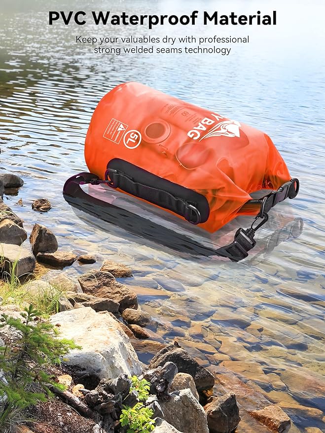 HEETA Dry Bag Waterproof for Women Men, 5L/10L/20L/30L/40L Roll Top Lightweight Dry Storage Bag Backpack with Phone Case for Travel, Swimming, Boating, Kayaking, Camping & Beach, 11 Transparent Colors