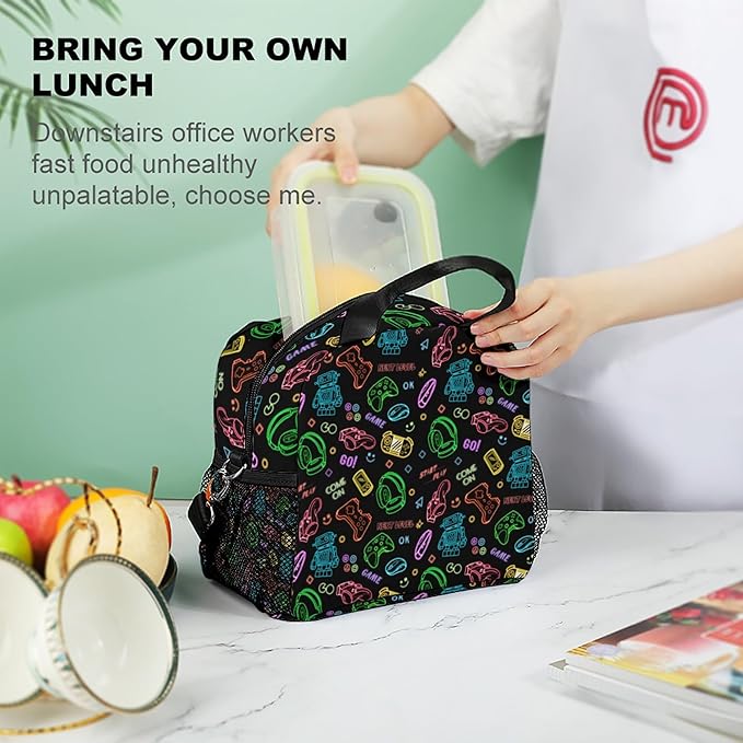 Lunch box Kids,Insulated Cat Lunch Bag Cute Small Pink Lunch Totebag Reusable Leakproof Corgi Lunch Bag With Shoulder Strap for Girls Boys Women School Work Picnic (robot)