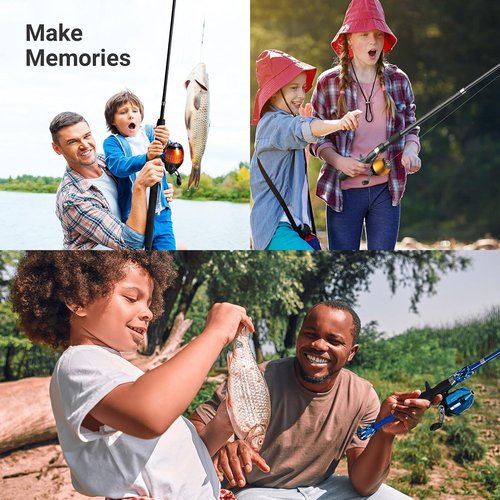 Lanaak 2 Pack Kids Telescopic Fishing Pole, Kids Portable Fishing Rod Set, Tackle Box and Fishing Net Combo Kit, Kids Fishing Gear for Boys and Girls Age 5-10 and Youth – Green and Pink