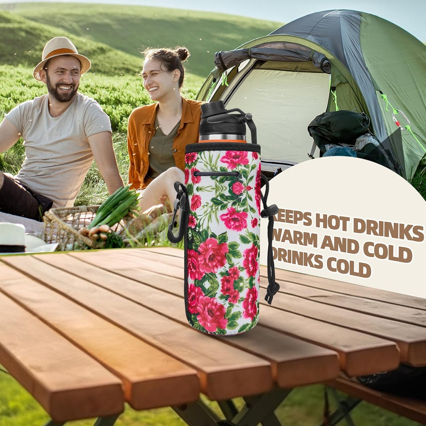 Water Bottle Carrier,Insulated Neoprene Water Gym Travel bottle Holder Bag Protector Sleeve Case Pouch Cover 0.6L or 0.75L, Great for Stainless Steel and Plastic Bottles (BLUE STAR)