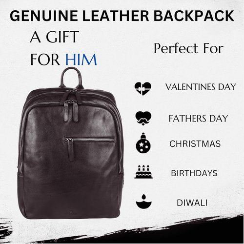 VILENCA HOLLAND 15 Inch Genuine Leather Backpack for Women and Men, Brown Leather Backpack with Adjustable Shoulder Strap