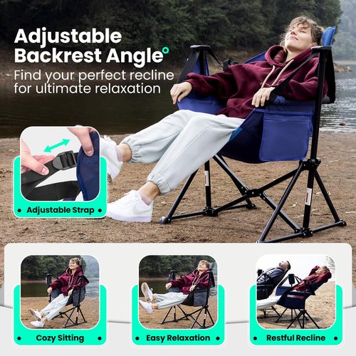 OuterSpa Hammock Camping Chair for Adults with Adjustable Backrest, Heavy Duty Padded Folding Hammock Chair Supports 400lbs, Portable Hammock Chair Swinging Chair for Camping, Travelling and Patio