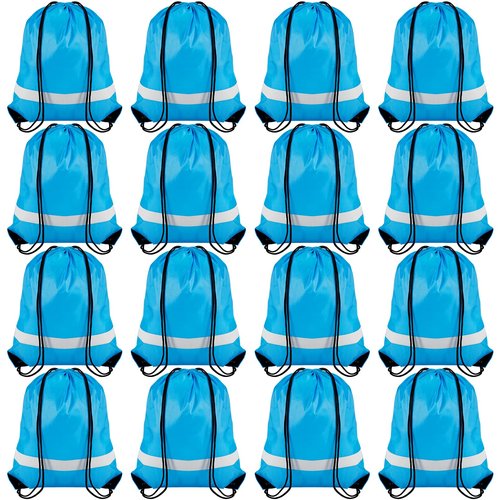 CACASO 16 Pack Drawstring Backpack Bulk,Drawstring Bags with Reflective Strip,Draw String Bag for Sport,Cinch Sack Backpack for Men Women Gym Yoga