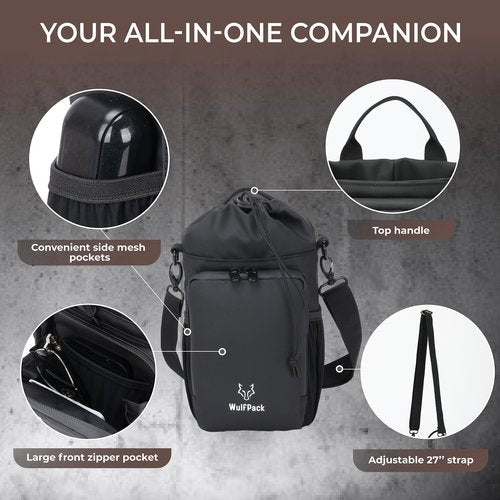 WulfPack Magnetic Gym Bag, Magnetic Bottle Bag, Water Bottle Carrier Holder with Large Phone Pockets, Large Pockets, Gym Bag, Work, and Sports (Black)