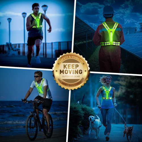 Topward LED Reflective Vest Safety Gear 2 Pack, Light Up Vest for Night Walking Cycling, High Visibility Running Vest with Reflective Strips