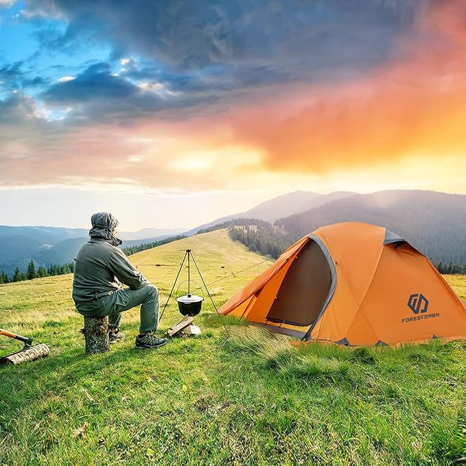 2 Person Camping Tent with 3 Aluminum Alloy Poles, 4 or 3 Season Waterproof Tent, Double Layer,Easy Setup, 2 Doors for Outdoor Hiking,Mountaineering,Survival,Travel