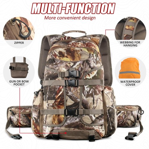 ShedOFF 35L Hunting Backpack with Waterproof Rain Cover, Large Capacity Day Pack with Holder, Men/Women Deer Hunting Gear Hunting Accessories (Camo Pine-Cones)