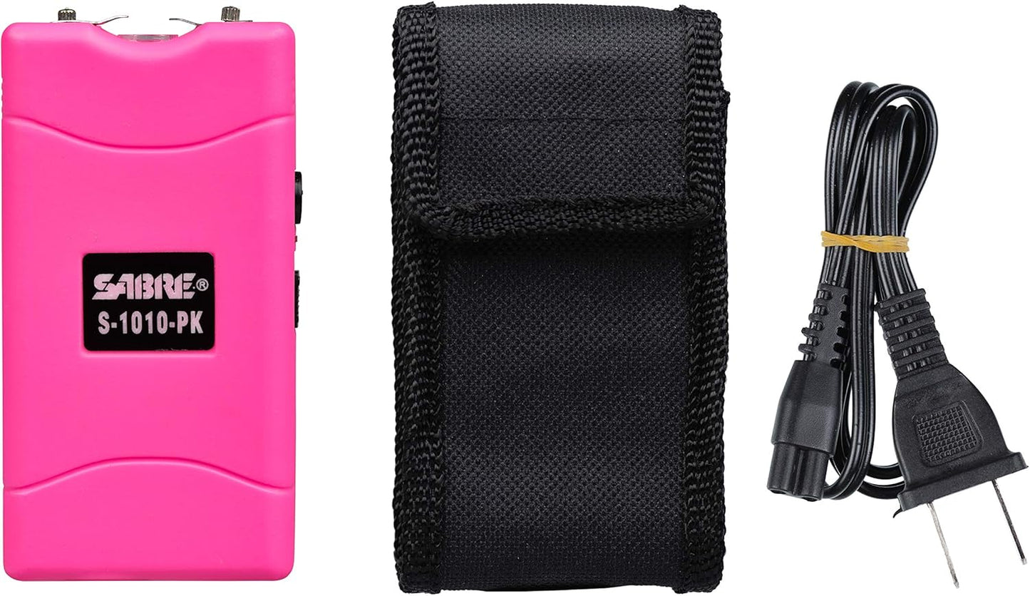 SABRE 2-in-1 Stun Gun with LED Flashlight, Self Defense Stun Gun with Painful 1.160 µC Charge, 120 Lumens, Rechargeable Battery, Easy to Use Safety Switch, Belt Holster for Quick Access