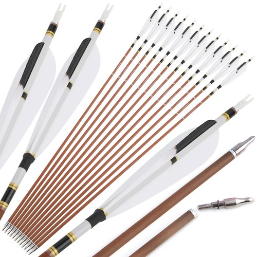 ZSHJGJR 31" Carbon Arrows Spine 340 400 500 600 Archery Hunting Arrows with Natural Feather Removable Tips Targeting Arrows for Compound & Recurve & Traditional Bow 6/12pcs (12, Spine 500)