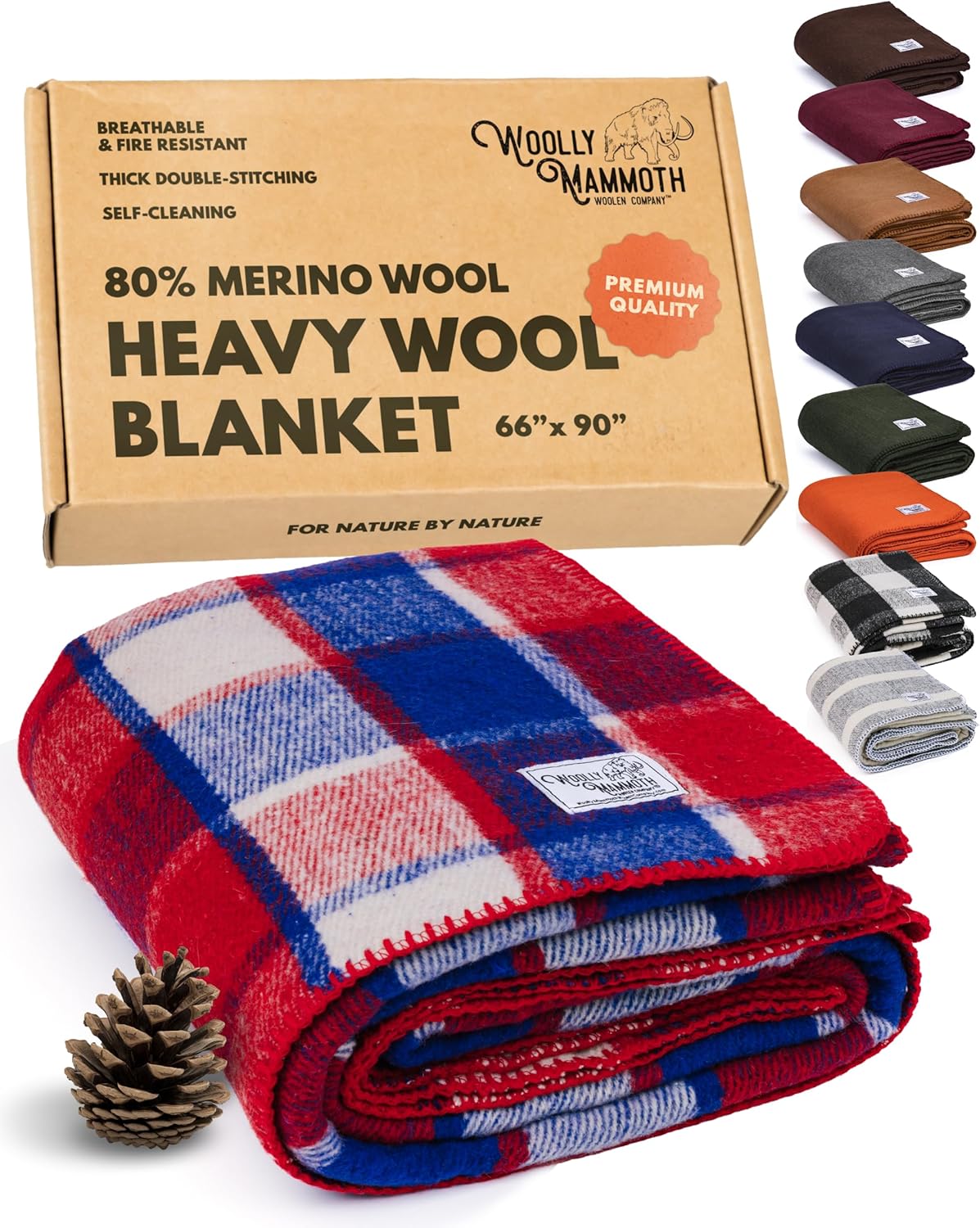 Woolly Mammoth Woolen Co. | Extra Large Merino Wool Camp Blanket | Perfect Outdoor Gear | Bedroll for Bushcraft, Camping, Trekking, Hiking, Survival, or Throw Blanket at the Cabin (Gray), 66" x 90"