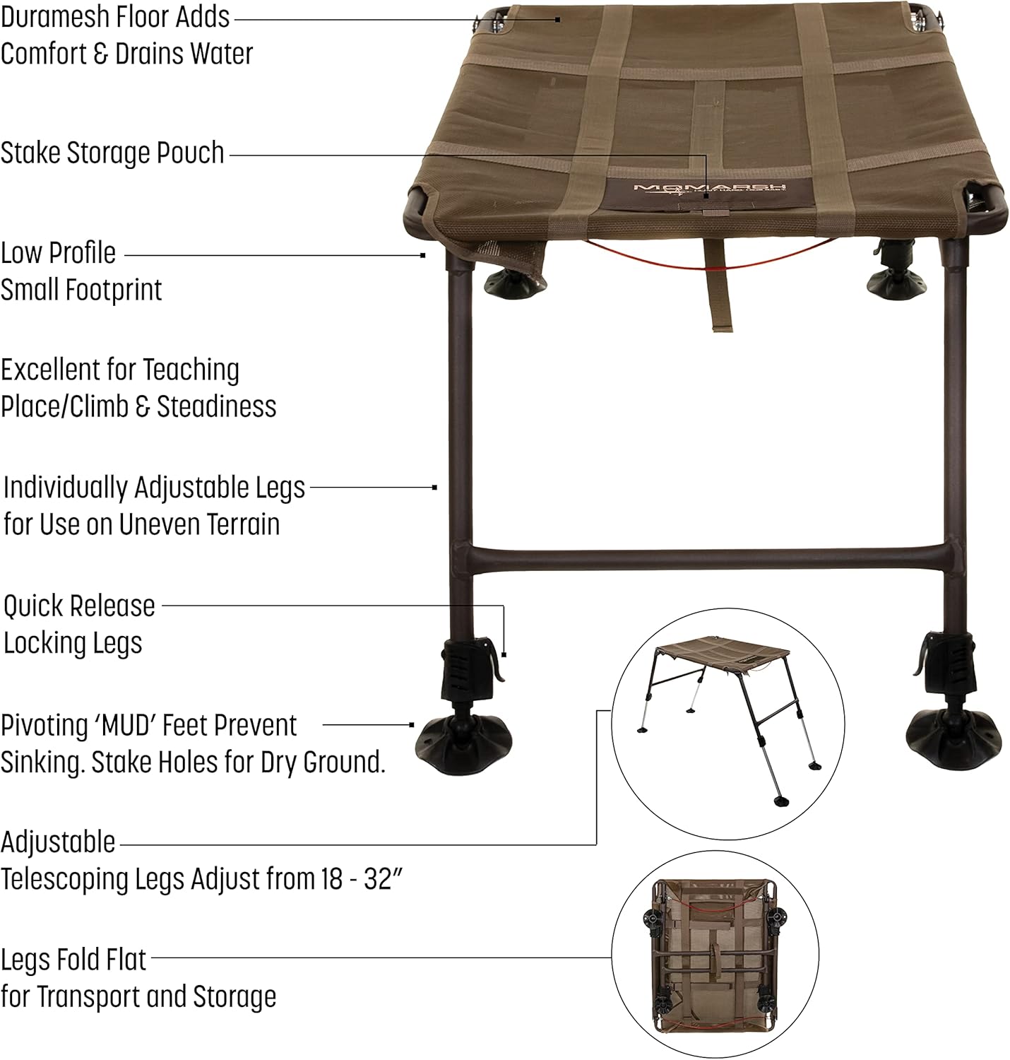 Momarsh Final Stand Dog Adjustable Training Platform | Hunting Stand | Elevated Pet System for Place, Agility & Steadiness | Waterfowl Duck Trainer System | Mesh Bottom, Mud Feet | 150 lb Capacity