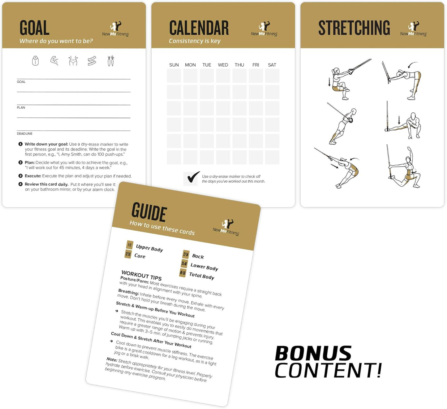 NewMe Fitness Yoga Pose Workout Cards, Instructional Fitness Deck for Women & Men, Beginner Fitness Guide to Training Exercises at Home or Gym