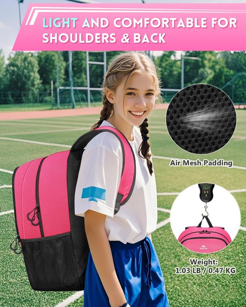 MATEIN Soccer Bags for Girls, Large Girls Soccer Backpack with Ball & Shoes Compartment, Lightweight Basketball Bag Backpack