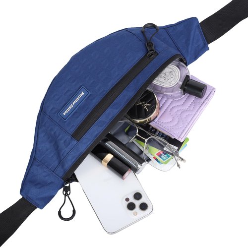 Ultra-light Crossbody Fanny Pack for Women Men Waist Belt Bag with 3 Zippered Pockets for Hiking, Running, Cycling, Outing (Navy Blue)