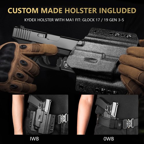 WARRIORLAND MA2 Universal Rail Mounted 800 Lumens Pistol Light with Glock 17/19 OWB Kydex Holster Combo, Magnetic USB Charging Tactical Light with Screen Displays Battery Status