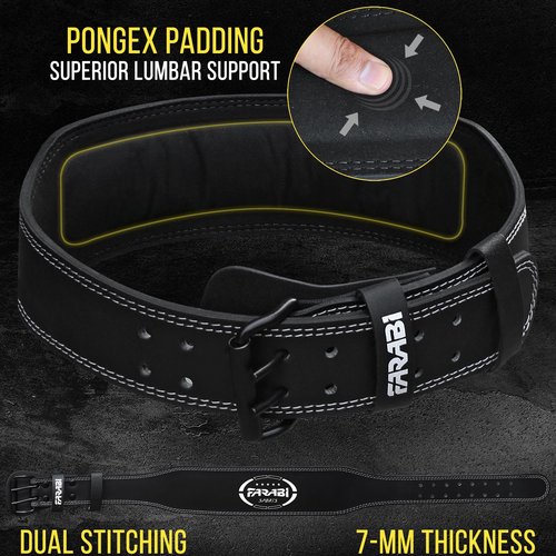 Farabi Sports Powerlifting Belt 100% Genuine Leather Weight Lifting Belt 4" wide Gym Belt Men and Women Weightlifting Belt for Gym Training Bodybuilding and Workout belt (Black, Medium)