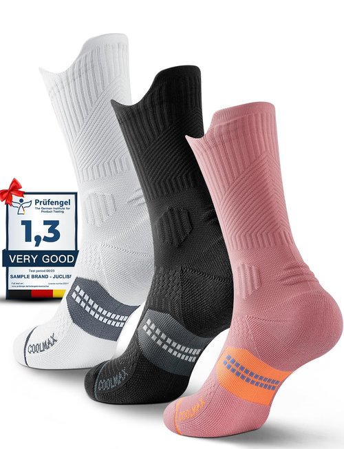 Bamboo Viscose Compression Running Crew Socks, Moisture Wicking Anti-Blister Hiking Athletic Cycling Gym Socks (US, Alpha, Medium, Regular, Regular, Classic Black+Glacier White+Dusty Pink)