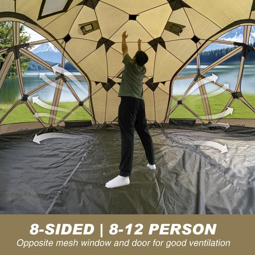 Thallike 8/10/12 Person Gazebo, Large Pop Up Hub Tent for Camping, 60 Second Set Up Tent Canopy Shelter Camping Shelter 145 sq. ft. Khaki