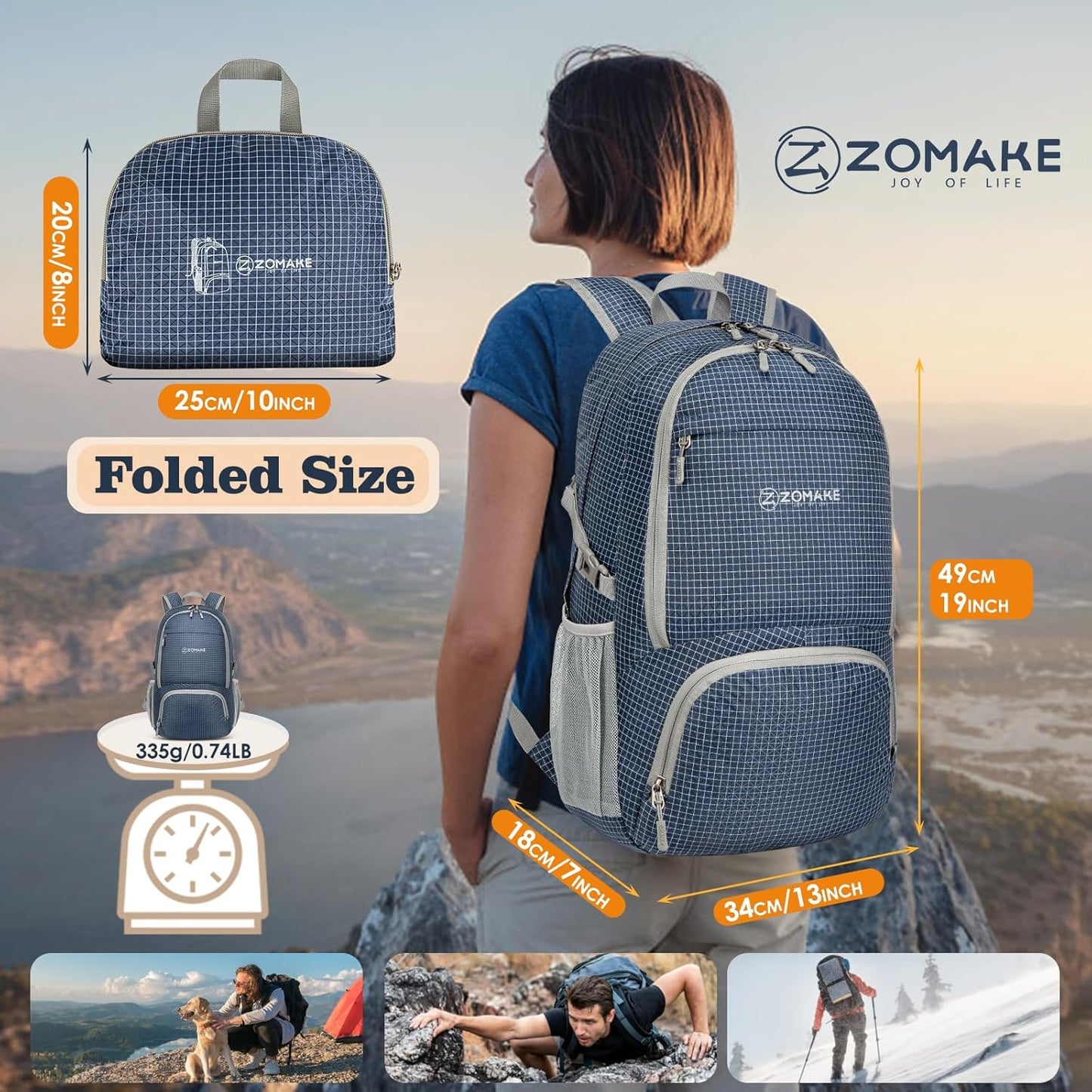 ZOMAKE Lightweight Packable Backpack 30L, Foldable Hiking Backpacks Water Resistant Compact Folding Daypack for Travel(Black)