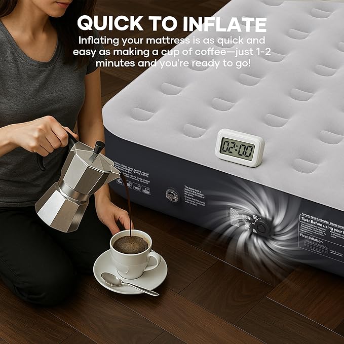 InnoTruth Queen Camping Air Mattress with Built-in Pump, Inflatable Blow up Mattress for Home & Guests, 13" Raised Colchones Inflables Air Bed, Ideal for Travel, Outdoor, Back to School Supplies, Grey
