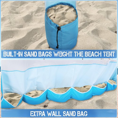 UPWELL Beach Tent Easy Set Up Canopy Sun Shelter Shade with UPF 50+UV Protection Portable Beach Umbrella Outdoor Sunwall with Sand Pockets for Fishing Backyard Camping (Gradient Blue)