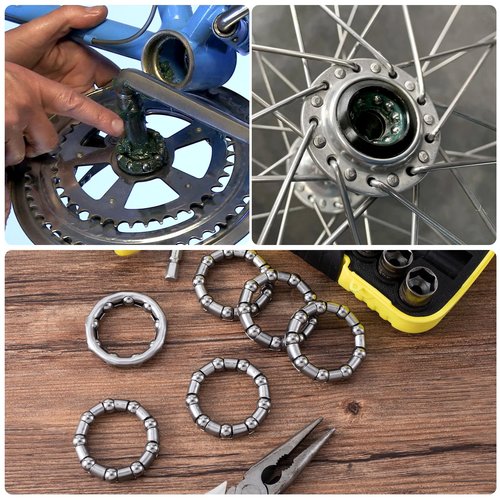 Mxxipp 4pcs 1/4in x 9 Balls Bike Ball Crank Bearing, Stainless Steel Bottom Brackets Retainer, Bicycle Axle Wheel Frame Bearing Replacement for Mountain Bike- Black