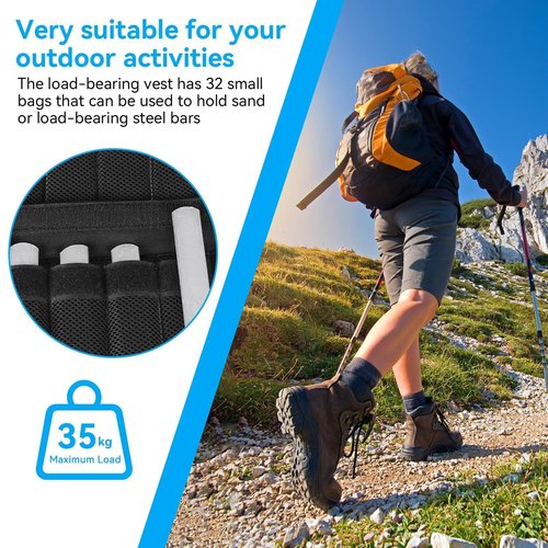 35KG Weighted Vest（Without Weight）, 53x44cm/20.9x17.3in Strength Training Fitness Sandbag Adjustable Sports Running Mesh Vest for Men Women