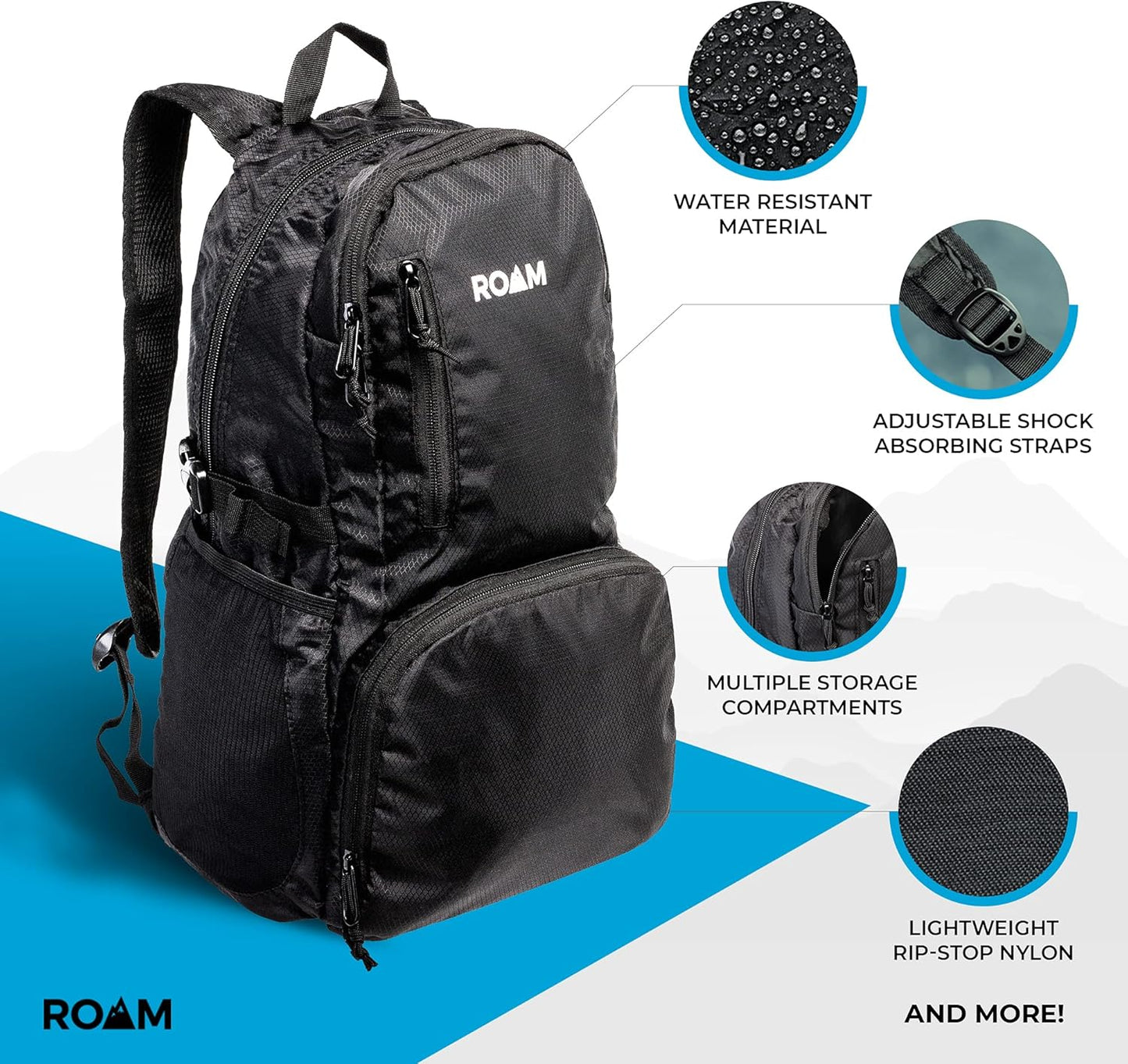 Roam 25L Hiking Daypack - Ultra Lightweight Packable Backpack - Durable, Water Resistant Folding Backpack for Travel, Camping