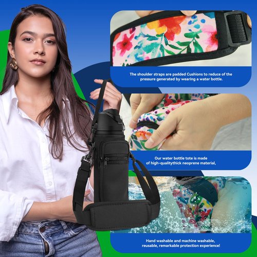 SLEILIN Neoprene Water Bottle Holder Bag with Cell Phone Pocket Compatible with Owala FreeSip 24 oz，Water Bottle Carrying Bag ，with Adjustable Shoulder Strap,for 24oz Stainless Steel Water Bottle