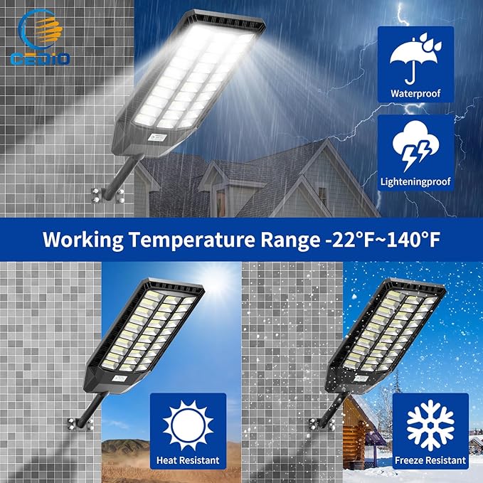 CEDIO Solar Street Lights Outdoor, 9800W Solar Lights Outdoor, 450000 Lumens LED Street Light Waterproof IP67 Dusk to Dawn,LED Flood Light with Motion Sensor (9800W-1PC)