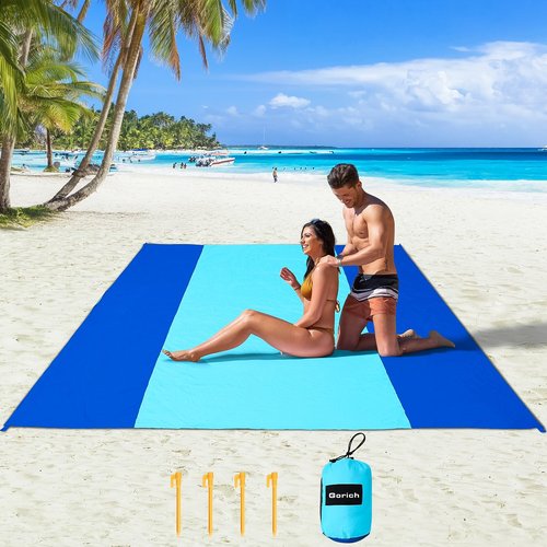 Gorich Beach Blanket Sandproof Waterproof, Extra Large 10'x9' Sand Free Beach Mat for 1-8 Adults, Lightweight & Quick Drying Picnic Mat for Outdoor Beach Travel Camping Hiking
