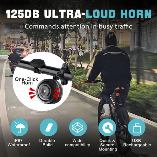 Waterproof Bike Alarm Horn with Remote Control - Eco-Friendly, USB Rechargeable, Powersports Anti-Theft Alarm with Vibration Sensor for e-Bike, MTB, Dirt Bikes, Scooters & Motorcycles