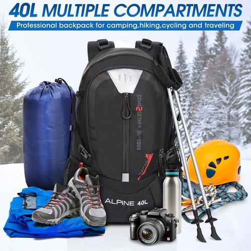 MIAZIB Hiking Backpack Camping 40L Outdoor Daypack Lightweight Travel Backpack with Rain Cover for Women Men (Black)