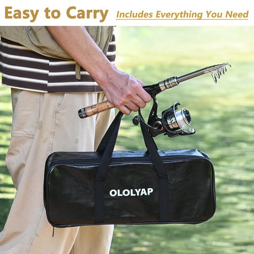 OLOLYAP Fishing Pole Combo 2PCS Carbon Fiber Fishing Rod and Aluminum Reel Combos with Carrier Bag Sea Saltwater Freshwater Fishing Rod Reel Kits