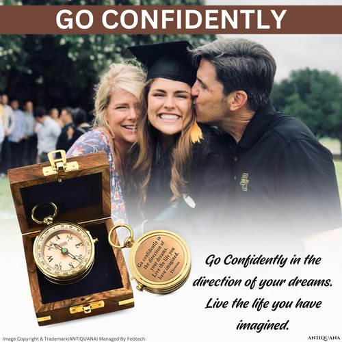 Compass in Wooden Box - Graduation Gifts for Him, Birthday Gifts for Men, Son, Husband - Inspirational, Motivational, Christmas, 2024 Unique Office Decor