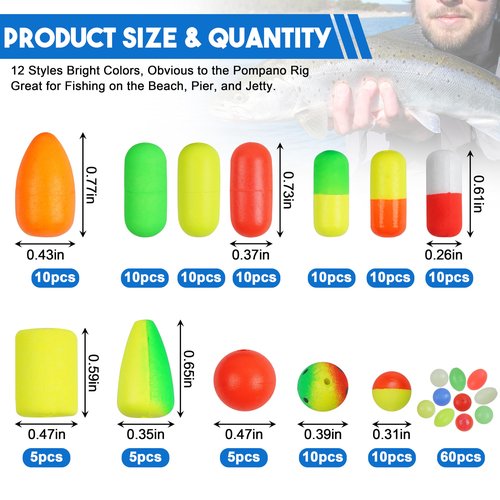 165pcs Pompano Rig Kit, Foam Snell Floats and Beads Surf Fishing Live Bait Walleye Rig Making Accessories or Trout Catfish Walleye